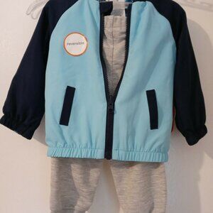 Wonder Nation Baby boy Blue/Gray Reversible Hoodie Shirt and pants set 3/6 M